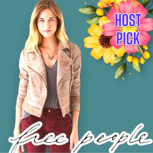 Free People Jackets & Blazers - 🎉HP🎉 EUC Free People Women's Tapestry Moto Jacket in Brown. Size 2 🧥